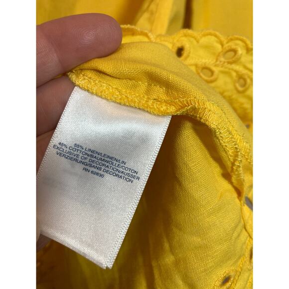 Land's End Tunic Dress Womens Medium Bright Yellow Linen Eyelet Hem Sundress - Picture 13 of 14